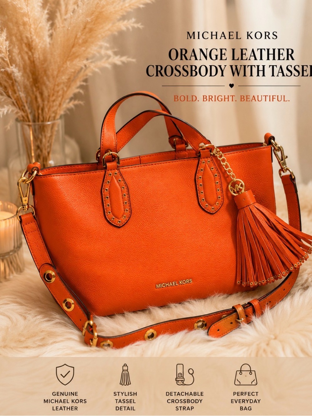 Michael Kors Orange Leather Crossbody with Tassel